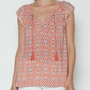 Joie Cotati Orange & Blue Silk Aztec Print Blouse